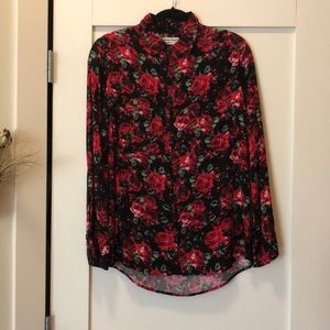 American Apparel Rose Print Button Up Shirt